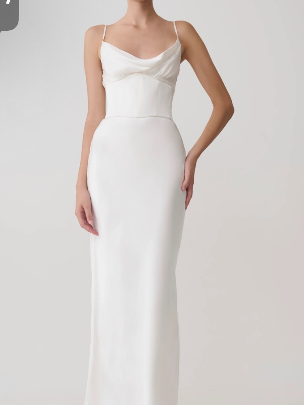 Meshki White Satin Strap Spaghetti Maxi Dress